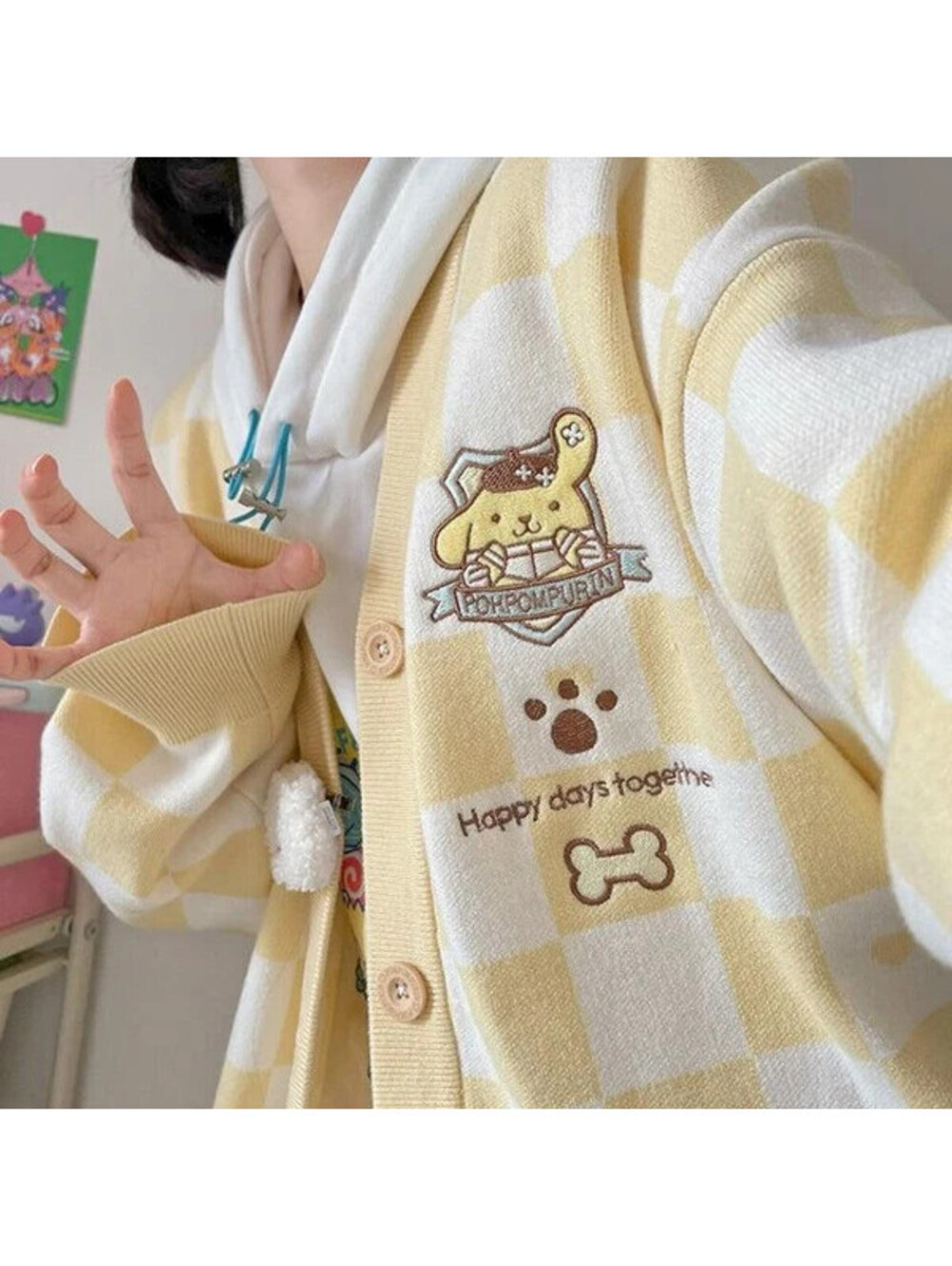 pom pom purin cardigan with white buttons not yellow Pompurin Buttoned Small